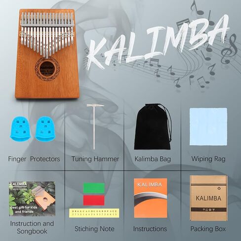 بيانو كاليمبا الإبهام، بيانو YUNDIE المحمول 17 مفتاحًا Mbira Finger Piano مع مطرقة اللحن وتعليمات الدراسة، الآلات الموسيقية هدية عيد ميلاد للأطفال البالغين المبتدئين المحترفين (بني) in Kuwait