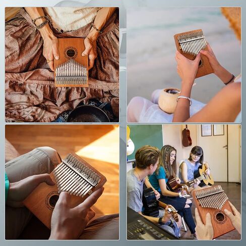 بيانو كاليمبا الإبهام، بيانو YUNDIE المحمول 17 مفتاحًا Mbira Finger Piano مع مطرقة اللحن وتعليمات الدراسة، الآلات الموسيقية هدية عيد ميلاد للأطفال البالغين المبتدئين المحترفين (بني) in Kuwait