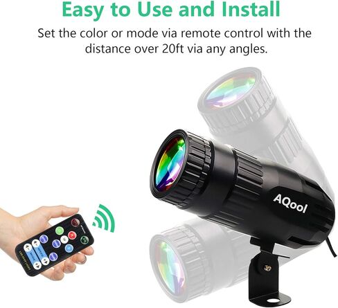 Pinspot Light، AQool Mini 15W Mirror Ball Spotlight، Super Bright RGBW LED Beam Pinspot Lights، إضاءة مسرح التحكم عن بعد لفرقة DJ Disco Dance Party Show Bar Club Wedding (أسود) in Kuwait