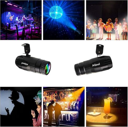 Pinspot Light، AQool Mini 15W Mirror Ball Spotlight، Super Bright RGBW LED Beam Pinspot Lights، إضاءة مسرح التحكم عن بعد لفرقة DJ Disco Dance Party Show Bar Club Wedding (أسود) in Kuwait