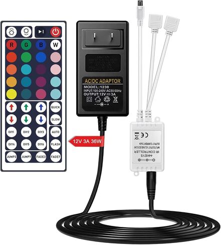 SNKIZN DC12V 44 مفتاح تحكم عن بعد بالأشعة تحت الحمراء، صندوق التحكم المعدل، محول إمداد الطاقة 3A، لـ 5050 3528 2835 RGB LED شريط إضاءة مرن in Saudi Arabia