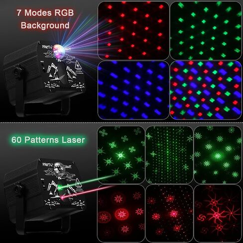 DJ Disco Stage Party Lights with Laser & Projector Ball, Portable Strobe Rave Lights with Sound Activated & Remote Control,Decoration and Gifts for Christmas Birthday Halloween Parties Indoor, Outdoor in Kuwait