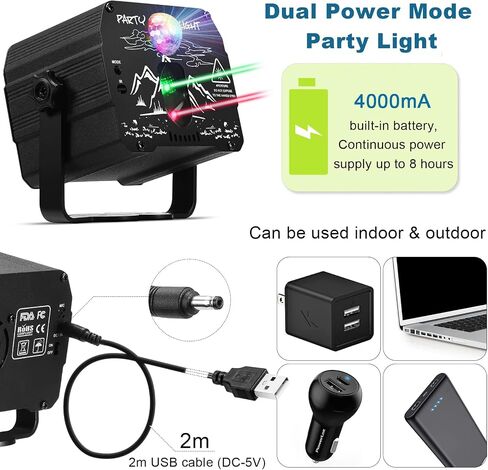 DJ Disco Stage Party Lights with Laser & Projector Ball, Portable Strobe Rave Lights with Sound Activated & Remote Control,Decoration and Gifts for Christmas Birthday Halloween Parties Indoor, Outdoor in Kuwait