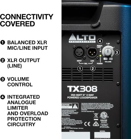 Alto Professional TX308 - مكبرات صوت DJ تعمل بقدرة 350 وات، ونظام PA مع مكبر صوت مقاس 8 بوصات للدي جي المتنقل والموسيقيين، والأماكن الصغيرة، والاحتفالات والأحداث الرياضية in Kuwait