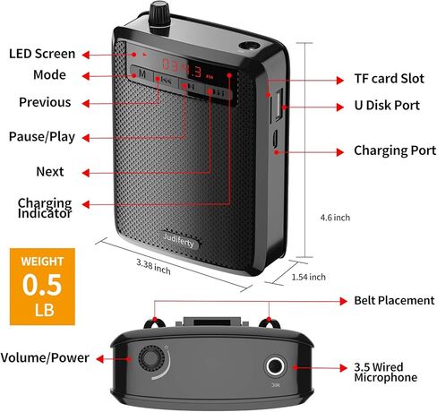 Voice Amplifier, Portable Microphone Speaker, Teacher Classroom Microphone, Bluetooth Headset Microphone Amplifier for Meeting Tour Guides in Kuwait