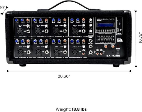Seismic Audio - SA-MA8C - 8 Channel 400 Watt Powered PA Head Mixer with Bluetooth and Effects in Saudi Arabia