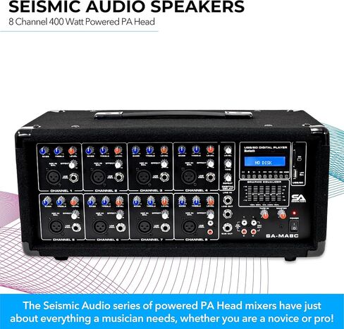 Seismic Audio - SA-MA8C - 8 Channel 400 Watt Powered PA Head Mixer with Bluetooth and Effects in Saudi Arabia