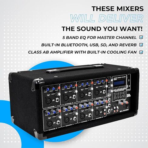 Seismic Audio - SA-MA8C - 8 Channel 400 Watt Powered PA Head Mixer with Bluetooth and Effects in Saudi Arabia