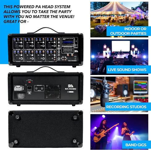 Seismic Audio - SA-MA8C - 8 Channel 400 Watt Powered PA Head Mixer with Bluetooth and Effects in Saudi Arabia