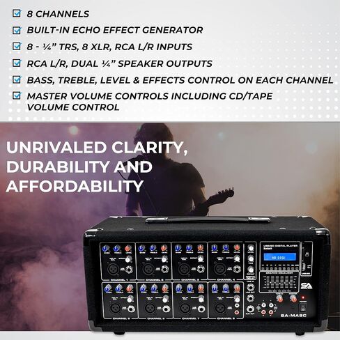 Seismic Audio - SA-MA8C - 8 Channel 400 Watt Powered PA Head Mixer with Bluetooth and Effects in Saudi Arabia
