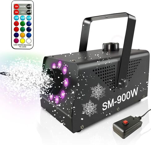 الة ثلج مع اضواء 900 واط من ايمون، الة ندفة الثلج المزيفة للاماكن الداخلية 9 مصابيح LED 15 تاثير اضاءة مع جهاز تحكم لاسلكي عن بعد، ماكينة صنع ثلج محمولة للحفلات والمسرح in Kuwait