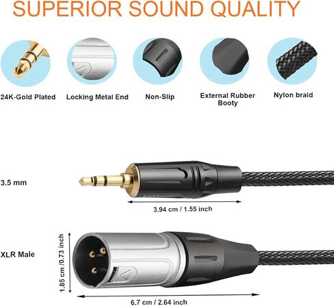 tisino 3.5mm to XLR Balanced Cable Adapter, Gold-Plated 1/8 inch Mini Jack Aux to XLR Male Mono Audio Cord for Cell Phone, Laptop, Speaker, Mixer - 1ft in Saudi Arabia