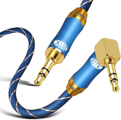 EMK 90 Degree Right Angle Aux Cable - [24K Gold-Plated,Sound Quality] Audio Stereo Male to Male Cable for Laptop, Tablets, MP3 Players,Car/Home Aux Stereo, Speaker or More(2FT/0.6M) in Kuwait