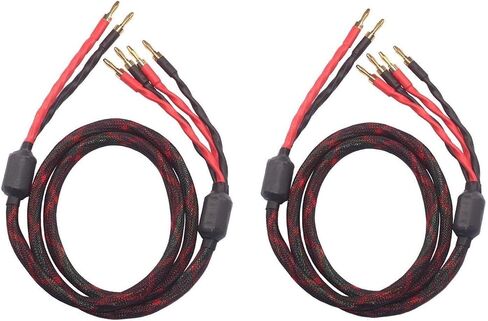 k4B-2B Bi-Wire Speaker Cable, 2.5M (8.2ft) PER Wire, 1pair Set (Total 12 Banana Plugs), Black, Male-to-Male, Outdoor, FCC Certified in Kuwait