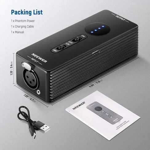 NEEWER Phantom Power Convertible 48V/12V Output, Up to 40h Working Time Portable Rechargeable Cordless Power Source with USB C Cable for Interview/Condenser Microphone, Outdoor Audio Interface, PP1 in Saudi Arabia
