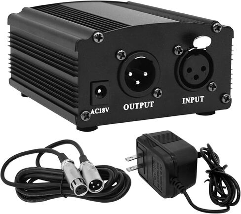 Fotoconic 1-Channel 48V Phantom Power Supply مع محول، إضافي + XLR 3 Pin كابل ميكروفون لأي معدات تسجيل موسيقى ميكروفون مكثف in Kuwait