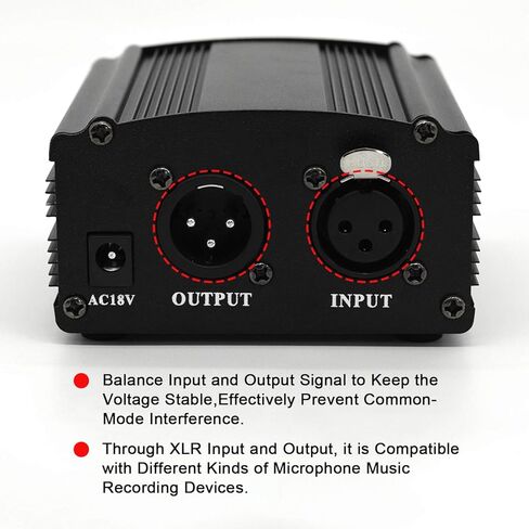 Fotoconic 1-Channel 48V Phantom Power Supply مع محول، إضافي + XLR 3 Pin كابل ميكروفون لأي معدات تسجيل موسيقى ميكروفون مكثف in Kuwait