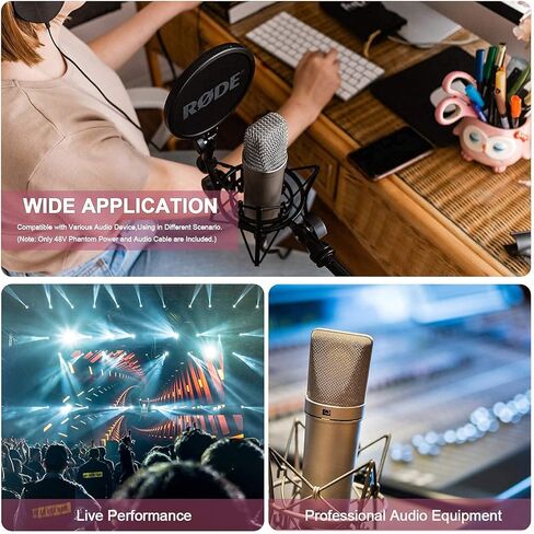 Fotoconic 1-Channel 48V Phantom Power Supply مع محول، إضافي + XLR 3 Pin كابل ميكروفون لأي معدات تسجيل موسيقى ميكروفون مكثف in Kuwait