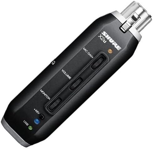 Shure X2u XLR-to-USB Signal Adapter with Headphone Jack, Integrated Pre-amp with Mic Gain Control, Zero-Latency Monitoring, +48V Phantom Power for Condenser Microphones, 3m USB Cable and Storage Pouch in Saudi Arabia