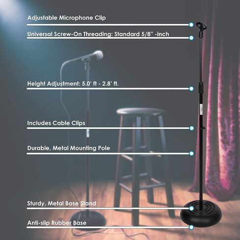 PYLE-PRO Microphone Stand - Universal Mic Mount with Heavy Compact Base, Height Adjustable (2.8’ - 5’ ft.) - PMKS5 in Saudi Arabia