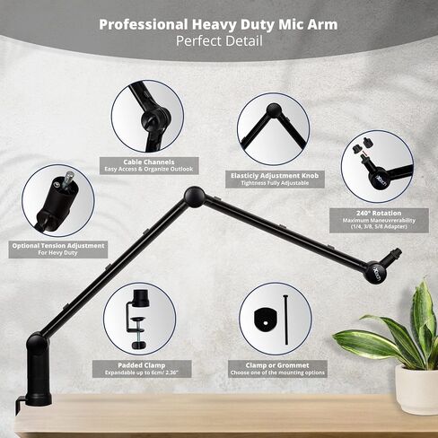 IXTECH Microphone Boom Arm with Desk Mount, 360° Rotatable, Adjustable and Foldable Scissor Mounting for Podcast, Video Gaming, Radio and Studio Audio, Sturdy and Universal - Elegance Model in Kuwait