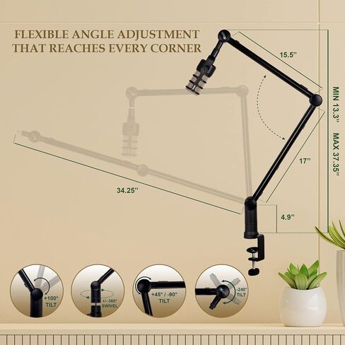 IXTECH Microphone Boom Arm with Desk Mount, 360° Rotatable, Adjustable and Foldable Scissor Mounting for Podcast, Video Gaming, Radio and Studio Audio, Sturdy and Universal - Elegance Model in Kuwait