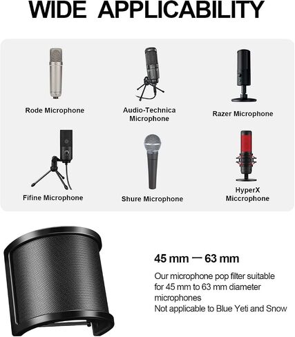 Pop Filter, Aokeo Mic Pop Screen with Metal Mesh, Compact Microphone Pop Shield Windscreen for Recording Studio, Youtube Videos, Streaming, Podcast (2 Pack) in Saudi Arabia