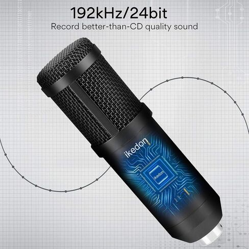 ميكروفون مكثف USB، IKEDON 192 كيلو هرتز/24 بت، ميكروفون بث الكمبيوتر الشخصي، طقم ميكروفون USB مع مجموعة ذراع ذراع شرائح الصوت الاحترافية، ميكروفون ستوديو قلبي لتسجيل البث الصوتي لألعاب YouTube in Saudi Arabia