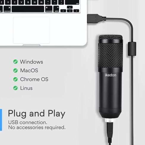 ميكروفون مكثف USB، IKEDON 192 كيلو هرتز/24 بت، ميكروفون بث الكمبيوتر الشخصي، طقم ميكروفون USB مع مجموعة ذراع ذراع شرائح الصوت الاحترافية، ميكروفون ستوديو قلبي لتسجيل البث الصوتي لألعاب YouTube in Saudi Arabia