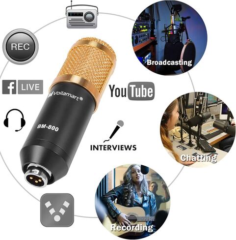 ميكروفون بودكاست للبث عبر USB من Voilamart، مجموعة ميكروفون مكثف BM-800 مع تسجيل قابل للتعديل، حامل ذراع مقص تعليق، حامل للصدمات، ميكروفون مكثف للبودكاست لليوتيوب، التسجيل in Kuwait