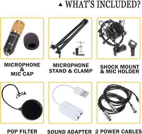 ميكروفون بودكاست للبث عبر USB من Voilamart، مجموعة ميكروفون مكثف BM-800 مع تسجيل قابل للتعديل، حامل ذراع مقص تعليق، حامل للصدمات، ميكروفون مكثف للبودكاست لليوتيوب، التسجيل in Kuwait