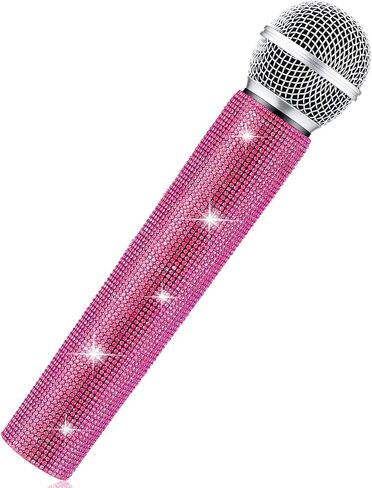 Sanwuta Fake Microphone Prop Sparkly Bling Rhinestones Microphone Prop Plastic Play Microphone Pretend Glitter Bedazzled Microphones for Disco Stage Living Broadcast Live Streaming Party(AB Color) in Saudi Arabia