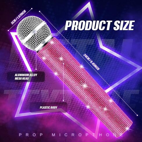 Sanwuta Fake Microphone Prop Sparkly Bling Rhinestones Microphone Prop Plastic Play Microphone Pretend Glitter Bedazzled Microphones for Disco Stage Living Broadcast Live Streaming Party(AB Color) in Saudi Arabia