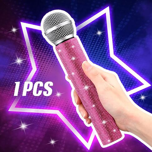 Sanwuta Fake Microphone Prop Sparkly Bling Rhinestones Microphone Prop Plastic Play Microphone Pretend Glitter Bedazzled Microphones for Disco Stage Living Broadcast Live Streaming Party(AB Color) in Saudi Arabia