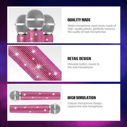 Sanwuta Fake Microphone Prop Sparkly Bling Rhinestones Microphone Prop Plastic Play Microphone Pretend Glitter Bedazzled Microphones for Disco Stage Living Broadcast Live Streaming Party(AB Color) in Saudi Arabia