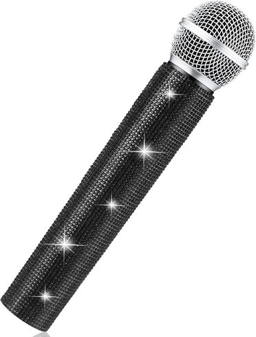 Sanwuta Fake Microphone Prop Sparkly Bling Rhinestones Microphone Prop Plastic Play Microphone Pretend Glitter Bedazzled Microphones for Disco Stage Living Broadcast Live Streaming Party(AB Color) in Saudi Arabia