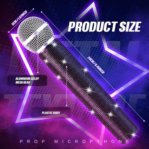 Sanwuta Fake Microphone Prop Sparkly Bling Rhinestones Microphone Prop Plastic Play Microphone Pretend Glitter Bedazzled Microphones for Disco Stage Living Broadcast Live Streaming Party(AB Color) in Saudi Arabia
