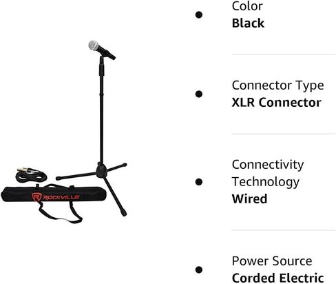 Rockville Wired Pro MIc Kit 1 - ميكروفون معدني متطور + حامل ميكروفون + حقيبة حمل + كابل، أسود in Saudi Arabia