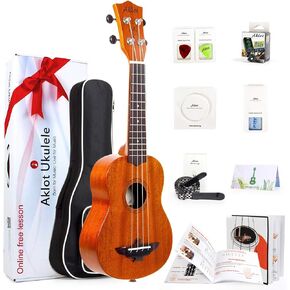 القيثارة، مجموعة AKLOT Concert Ukelele الصلبة الماهوجني مقاس 23 بوصة للمبتدئين المحترفين والبالغين مع دورات مجانية عبر الإنترنت وإكسسوارات Uke، AKC23 in Kuwait