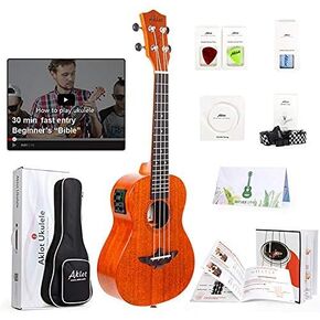 القيثارة، مجموعة AKLOT Concert Ukelele الصلبة الماهوجني مقاس 23 بوصة للمبتدئين المحترفين والبالغين مع دورات مجانية عبر الإنترنت وإكسسوارات Uke، AKC23 in Kuwait
