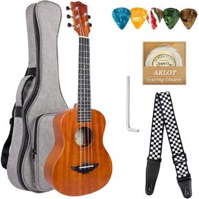 AKLOT 5 Strings Ukulele,Tenor Ukelele 26 inch Solid Mahogany Uke with Gig Bag Belt Extra Strings Professionals