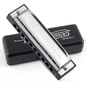 SWAN Blues Harmonica C Key for Kids Adults, 10 Hole 20 Tone Diatonic Harmonica Key of C Blues Harp for Beginners Students, Mouth Organ in Stainless Steel Burgundy Red, SW1020-7C in Saudi Arabia