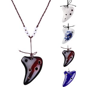 L'MS 6 Hole Ceramic Strawfire Mini Ocarina Legend of Zelda Triforce Design with Free Tutorial Songbook (Blue & white)
