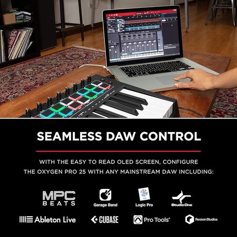 MIDI Controller Bundle - 25-Key USB MIDI Keyboard Controller with Beat Pads, Sustain Pedal and Software Suite - M-Audio Oxygen Pro 25 and SP-2 in Kuwait