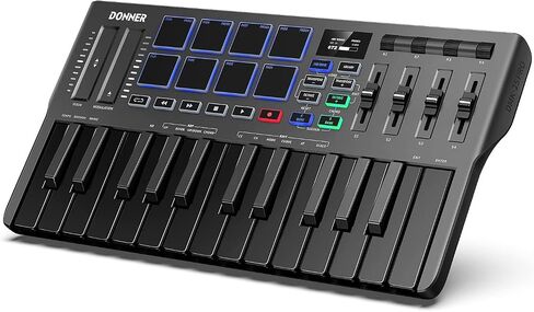 Donner DMK25 Pro MIDI Keyboard Controller, 25 Mini Key Portable USB-C MIDI Keyboard with 8 Drum Pads, OLED Display, Personalized Touch Bar, Music Production Software and 40 Free Courses in Saudi Arabia