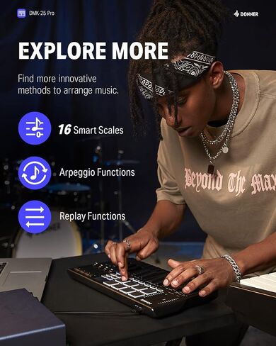 Donner DMK25 Pro MIDI Keyboard Controller, 25 Mini Key Portable USB-C MIDI Keyboard with 8 Drum Pads, OLED Display, Personalized Touch Bar, Music Production Software and 40 Free Courses in Saudi Arabia