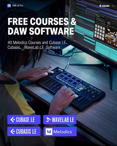 Donner DMK25 Pro MIDI Keyboard Controller, 25 Mini Key Portable USB-C MIDI Keyboard with 8 Drum Pads, OLED Display, Personalized Touch Bar, Music Production Software and 40 Free Courses in Saudi Arabia