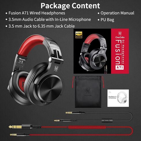 OneOdio A71 Hi-Res Wired Over-Ear Studio Headphones for DJ, Mixing - Black | headphone for studio recording, monitoring and mixing, with foldable design, 3.5mm/6.35mm jacks connect to PC, computer, DJ in Saudi Arabia