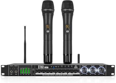 معالج صوت رقمي احترافي KTV من اكس توجا EX7 مضاد للعواء بمنفذ USB MP3 بلوتوث بصري، مناسب للمنزل والكاريوكي والمسرح والكنيسة والاداء (مع ميكروفون لاسلكي) in Kuwait
