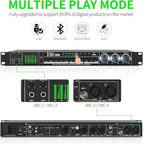 معالج صوت رقمي احترافي KTV من اكس توجا EX7 مضاد للعواء بمنفذ USB MP3 بلوتوث بصري، مناسب للمنزل والكاريوكي والمسرح والكنيسة والاداء (مع ميكروفون لاسلكي) in Kuwait